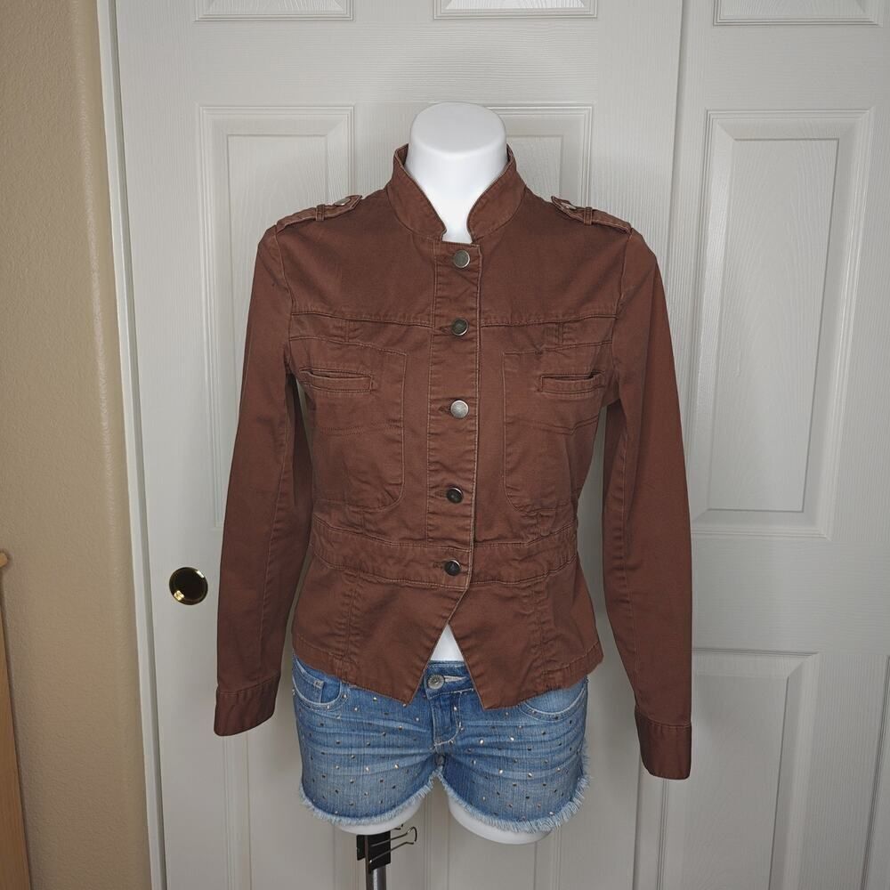 George stretch snap button military jacket sz 8